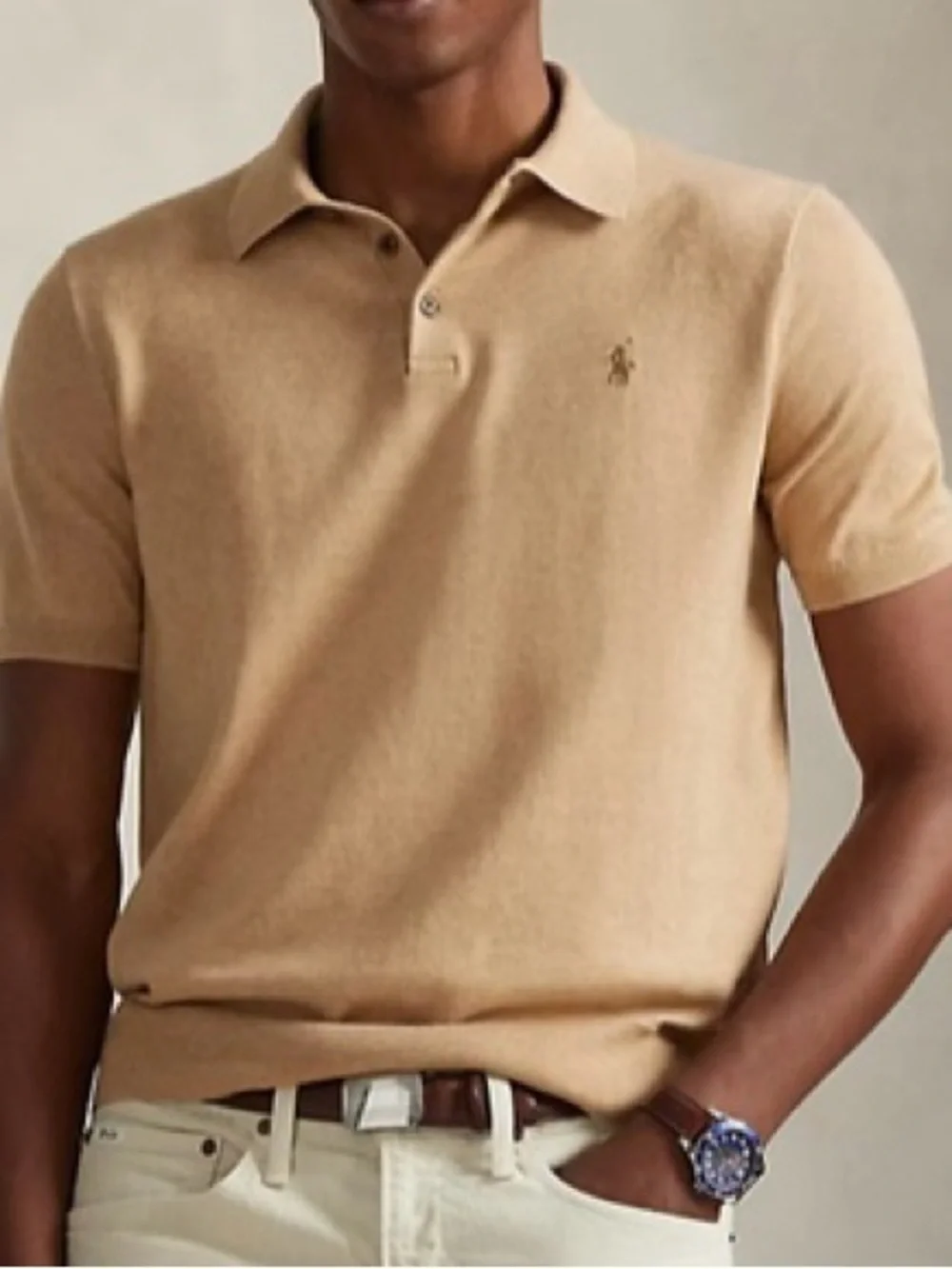 Polo by Ralph Lauren Tan Short-Sleeve Polo Sweater